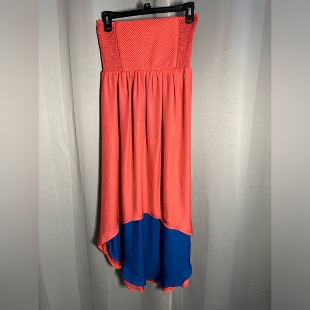 Fire Los Angeles Coral & Royal Blue Smocked High Low‎ Strapless Dress Medium